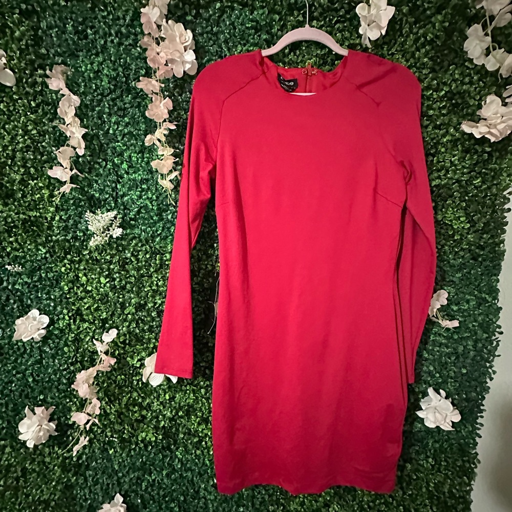 bebe Vibrant Red Long Sleeve Dress